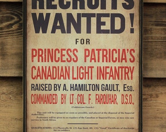 Vintage wooden sign 'Princess Patricia's Canadian Light Infantry'. Canadian WW1 Reproduction