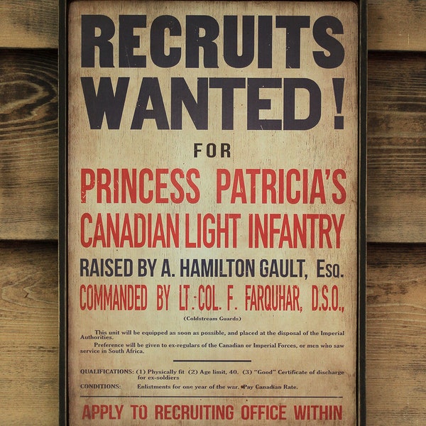 Vintage wooden sign 'Princess Patricia's Canadian Light Infantry'. Canadian WW1 Reproduction