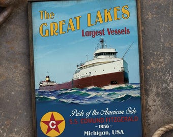 Handmade wooden sign - Mighty Fitz / Great Lakes - Largest Vessels collection