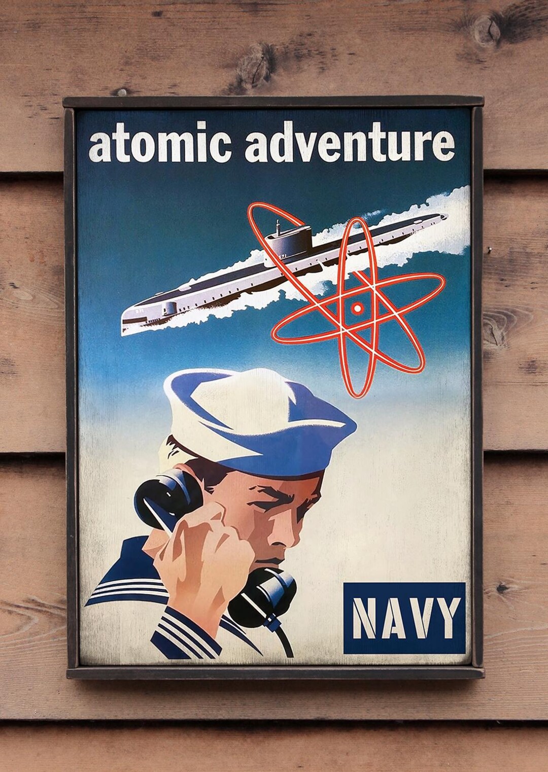 Distressed Wooden Sign ' Atomic Adventures Navy '. US Navy Reproduction ...