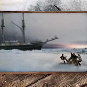 Handmade wooden sign &#39;Whiskey Johnny&#39;. Sir Ernest Shackleton&#39;s Epic Expedition of 1914