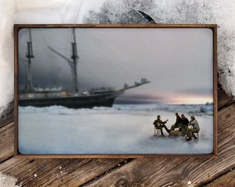 Vintage wooden sign 'Whiskey Johnny'. Sir Ernest Shackleton's Epic Expedition of 1914