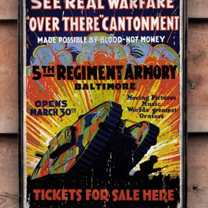 Distressed wooden sign &#39;5th Regiment Armory&#39; WW1 Reproduction