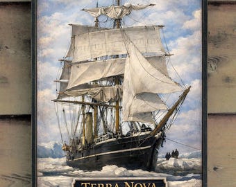 NEW!!** Distressed wooden sign ' Scott's Terra Nova - 1910 ' original design concept.- U.S. Duty Free!!