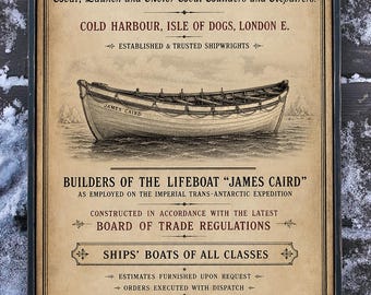 NEW!!** Distressed wooden sign ' JAMES CAIRD - Leslie & Hamblin Boat builders '. Sir Ernest Shackleton's 1914 Expedition