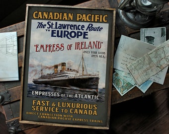 Panneau nautique en bois vieilli « Impératrice d'Irlande » - Hors taxes américaines !