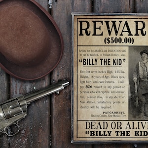 Distressed wooden sign &#39;WANTED ~ Billy the Kid&#39; reproduction