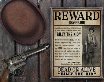 Distressed wooden sign 'WANTED ~ Billy the Kid' reproduction