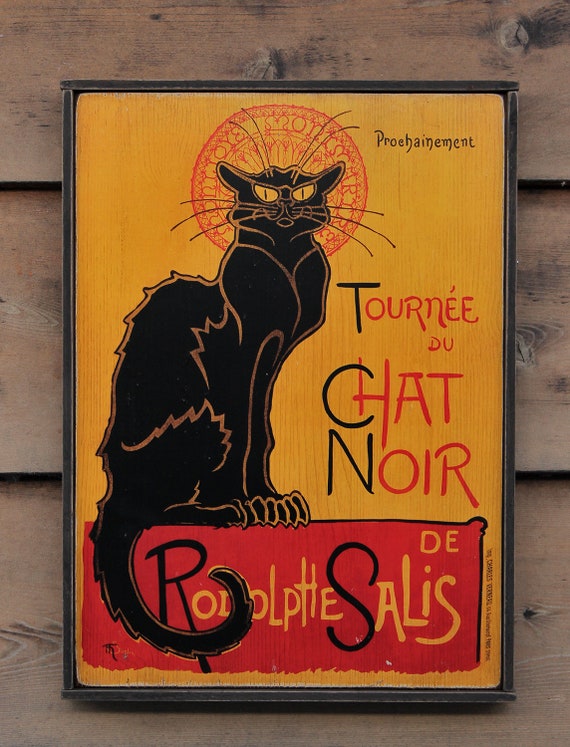 Vintage Wooden Sign Chat Noir Reproduction Etsy