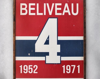 Vintage wooden sign '4 Jean Beliveau' retired number collection series
