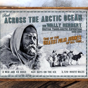 Distressed wooden sign - First Across the Arctic Ocean - original design concept.