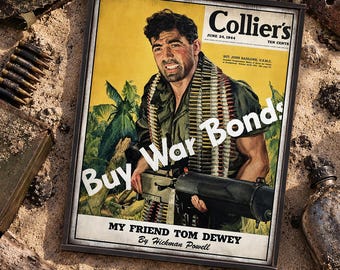 Handmade distressed wooden sign ' John Basilone "Buy War Bonds" - WWII Collier's Magazine Reproduction