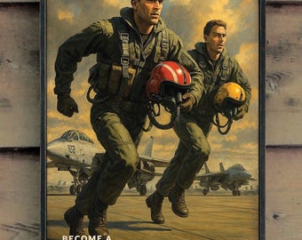 Distressed wooden sign ' Rush Into Action! Become a Naval Aviator - F-14 Tomcat '. US Navy original design - U.S. Duty Free!!