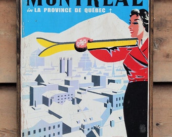 Distressed wooden sign ' Wintertime in Montreal ' reproduction concept- U.S. Duty Free!!