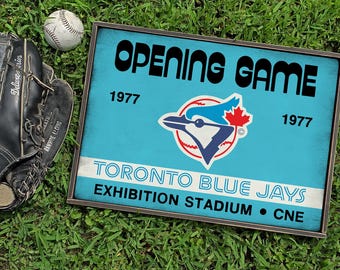 Letrero de madera envejecida, reproducción del concepto del juego inaugural de los Blue Jays de 1977 - ¡¡Libre de impuestos de EE. UU.!!