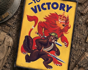 Distressed wooden sign 'TO VICTORY! Canada" WW2 propaganda sign. (Reproduction)- U.S. Duty Free!!