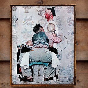 Distressed wooden sign &#39;The Tattooist&#39; Norman Rockwell reproduction
