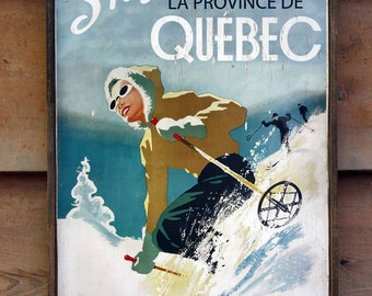 Distressed/wooden sign/Ski/Fun/Quebec/reproduction concept- U.S. Duty Free!!