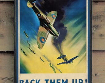 Distressed wooden sign ' Back Them Up! " Spitfires " ' WW2 Reproduction- U.S. Duty Free!!