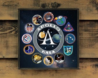 Wooden sign - Apollo Mission Insignia Patches - Original design- U.S. Duty Free!!