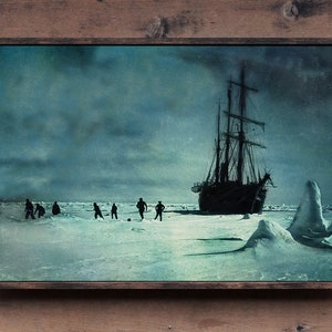 Vintage wooden sign 'The Ice Floe'. Commemorating Ernest Shackleton's Epic Expedition.