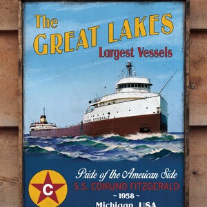 Vintage wooden sign - Mighty Fitz / Great Lakes - Largest Vessels collection