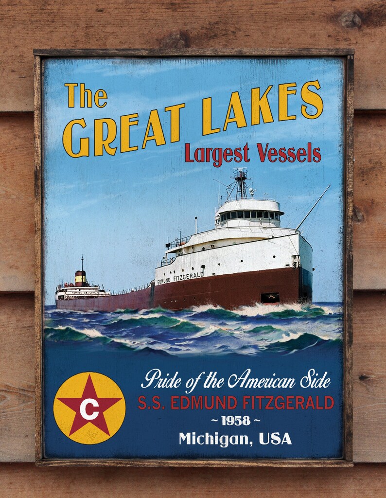 Vintage wooden sign Mighty Fitz / Great Lakes Largest Vessels collection image 1