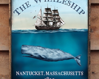 Letrero náutico de madera envejecida 'The Whaleship' - ¡Libre de impuestos de EE. UU.!