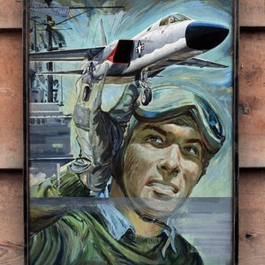 Distressed wooden sign &#39; Airman and Plane &#39;. US Navy Reproduction