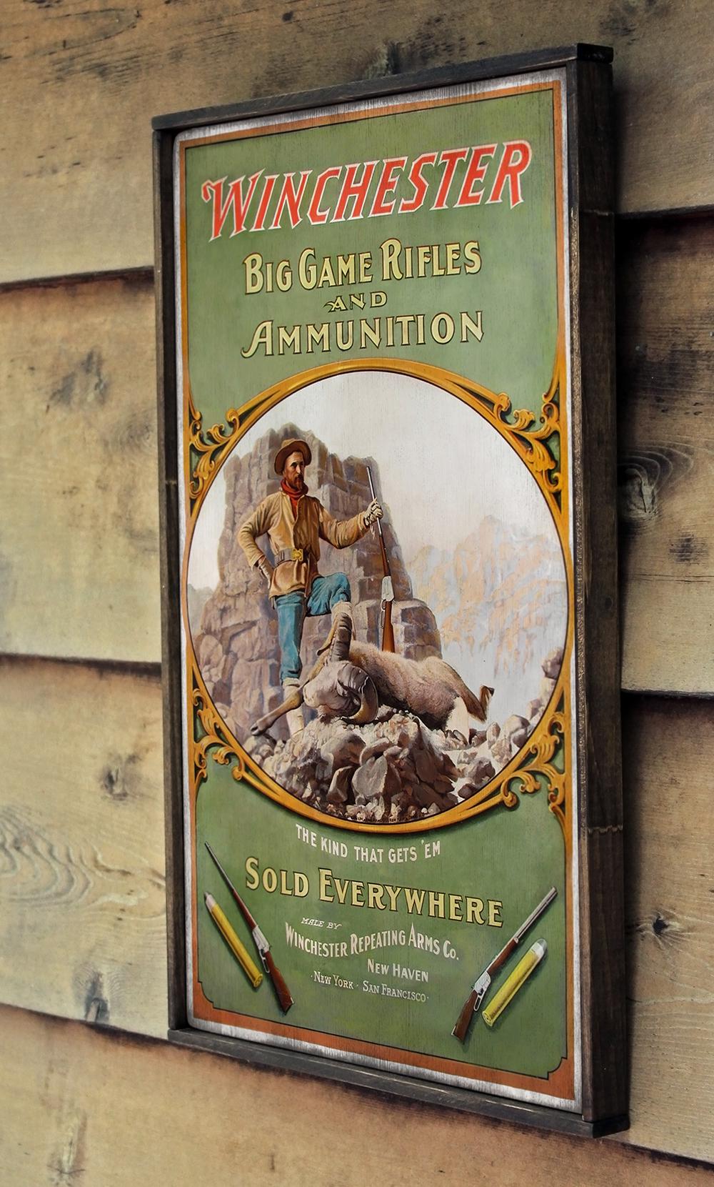 Large Reproduction Signs Distressed Wooden Reproduction Sign ' Winchester Big Game Rifle ...