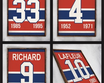 Handmade wooden signs 'Montreal Canadiens retired jersey numbers ' series - U.S. Duty Free!!
