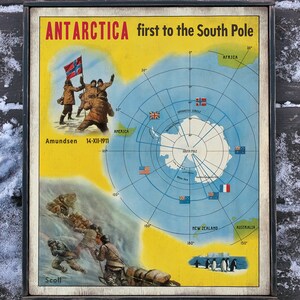 NEW!** Distressed wooden sign &#39; ANTARCTICA first to the South Pole &#39; reproduction design concept.
