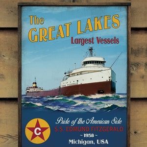 Handmade wooden sign - Mighty Fitz / Great Lakes - Largest Vessels collection