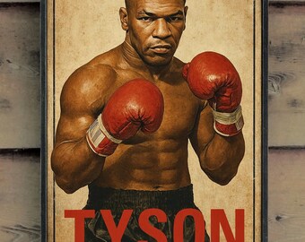 Distressed wooden sign ' TYSON Heavyweight Champion 1986 - 1990 ' Original design- U.S. Duty Free!!