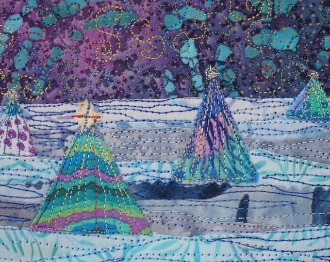 Fabric Christmas Card, Quilted Christmas Postcard, Textile Card, Fabric