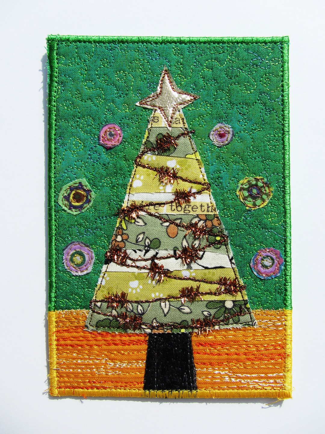 Handmade Christmas Card Fabric Collage Christmas Tree Card Etsy