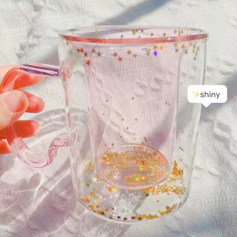 Colorful Confetti Glitter Glass Double Wall Coffee Mug Cup Etsy