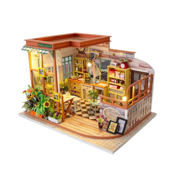 2 Stücke 1:24 Holz Puppenhaus mit Möbel Kit für Kinder Kinder DIY 