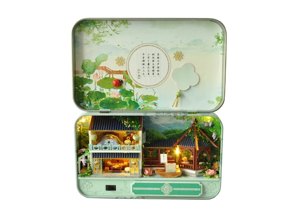 DIY Miniature Tin Dollhouse Craft Kit - Style C (Traditional Chinese Garden), DIY Furnished Dollhouse, Craft Kit, Model Kit