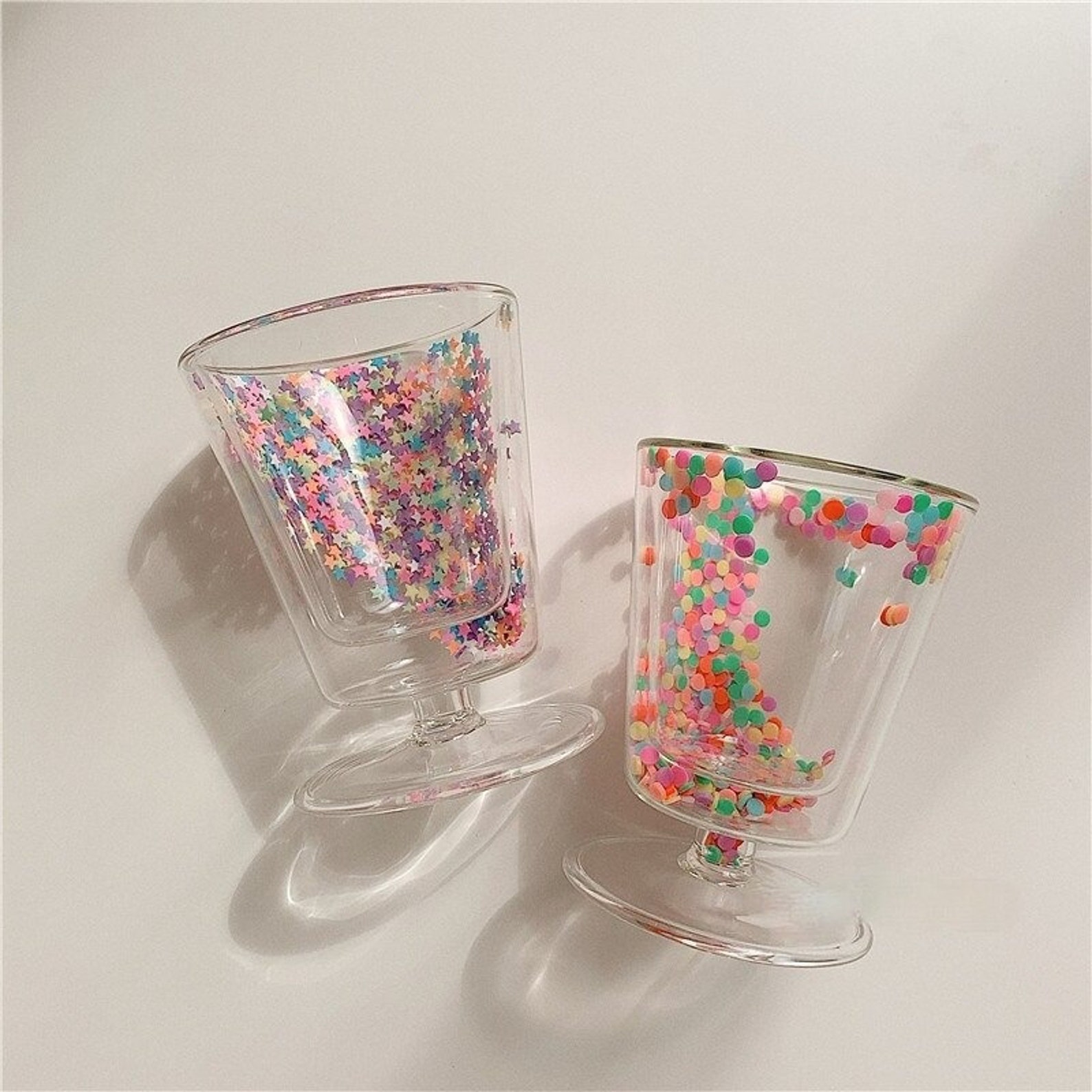 Colorful Confetti Glitter Glass Double Wall Coffee Mug Cup Etsy
