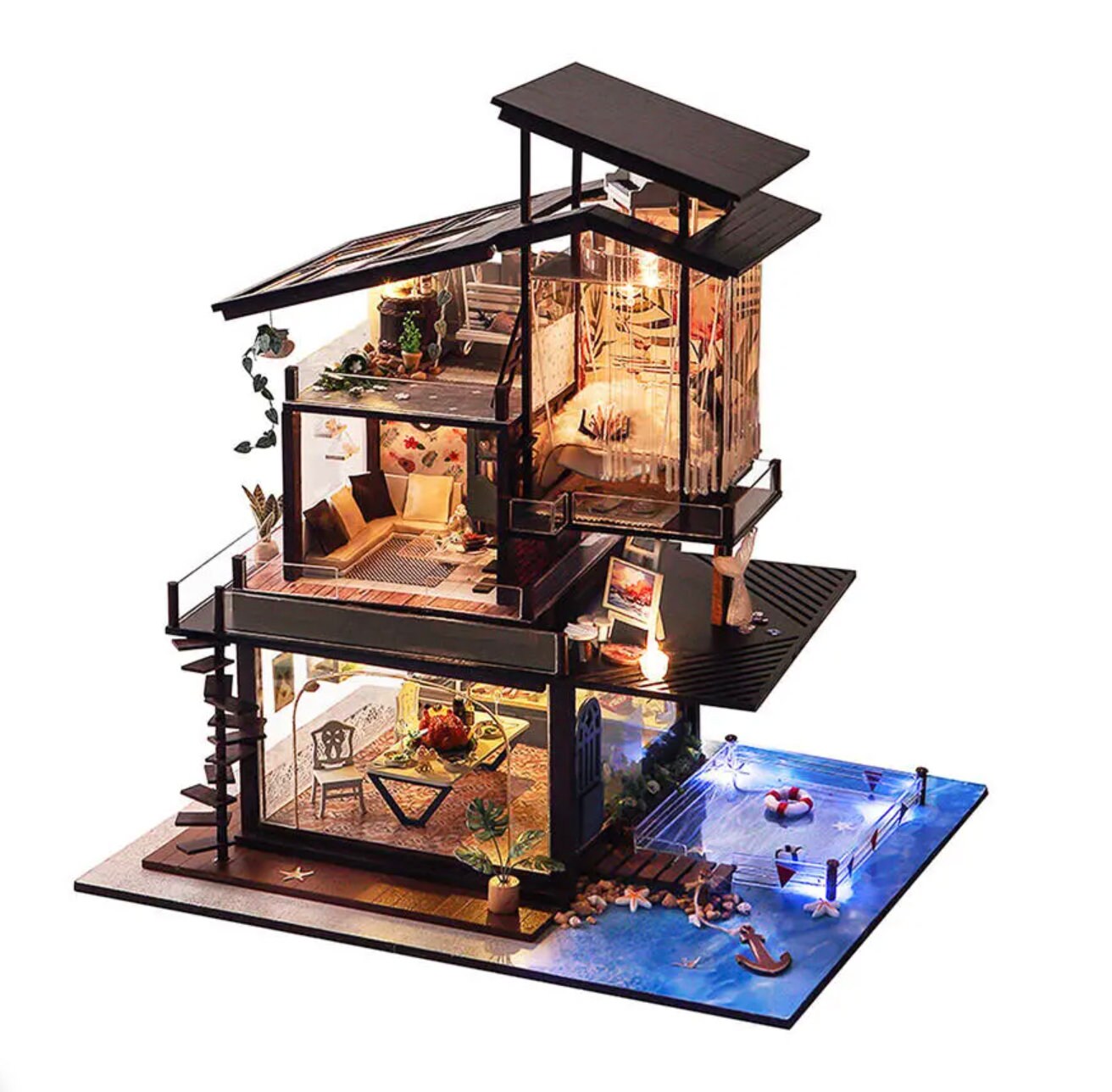 Mansion Villa Diy Furnished Dollhouse Diorama Craft Kit Model Kit Dh48291 my mini doll house