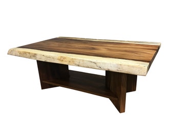 Live Edge Coffee Table, Coffee Table with Lower Shelf, Live Edge, Live edge living room table, Acacia wood, Guanacaste wood, coffee table