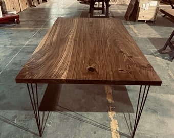 Custom-Made Solid Black Walnut Straight-Edge Dining Table