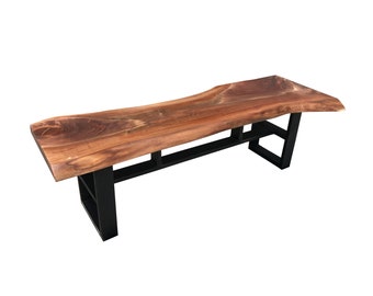 Walnut Bench, Live Edge Black Walnut Slab Bench, Walnut Bench, Live Edge Bench with steel trestle style base, Solid Walnut Slab Bench