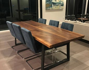 Beautiful live edge dining table Walnut with modern steel legs, Live edge Walnut dining table, Live edge Walnut conference table