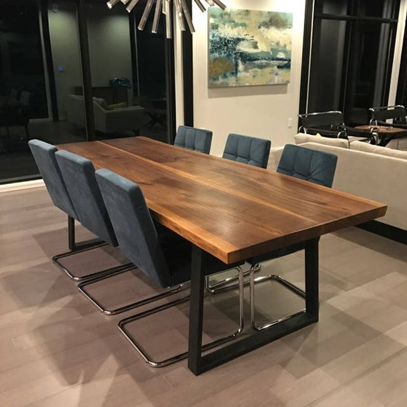 Beautiful live edge dining table Walnut with modern steel image 1