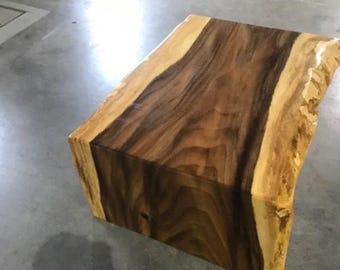 Monkey Pod Live Edge Waterfall With Acrylic Floating Leg Coffee Table