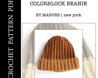 Colorblock Crochet Beanie Pattern, Beginner Friendly Crochet Pattern, Ribbed Beanie, Crochet Pattern, Two-Tone Crochet Beanie Pattern