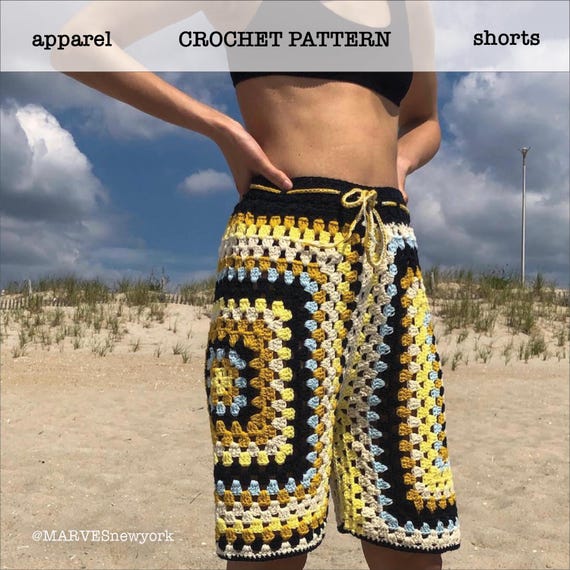 CROCHET PATTERN Granny Square Bermuda Shorts, Crochet Baggy