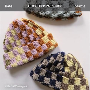 CROCHET PATTERN Checkered Beanie Crochet Pattern, Checkerboard Ribbed Beanie Beginner Friendly Crochet Pattern, Crochet Hat Written Pattern
